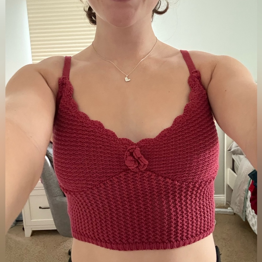 Raspberry Pink/Red Knit Crop Top